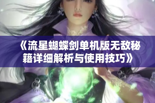 《流星蝴蝶劍單機版無敵秘籍詳細解析與使用技巧》